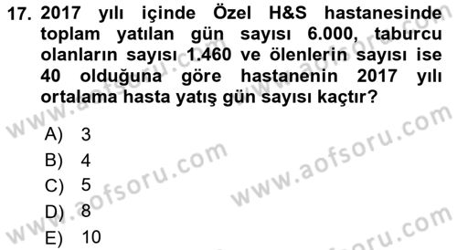 Sağlık Alanında İstatistik Dersi 2018 - 2019 Yılı (Final) Dönem Sonu Sınav Soruları 17. Soru