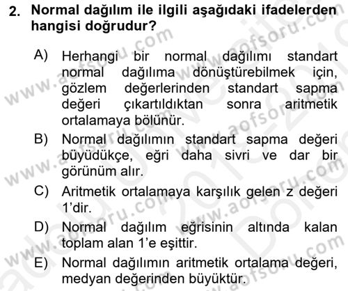 Sağlık Alanında İstatistik Dersi 2018 - 2019 Yılı (Final) Dönem Sonu Sınav Soruları 2. Soru