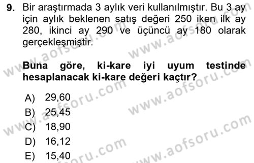 Sağlık Alanında İstatistik Dersi 2018 - 2019 Yılı (Final) Dönem Sonu Sınav Soruları 9. Soru