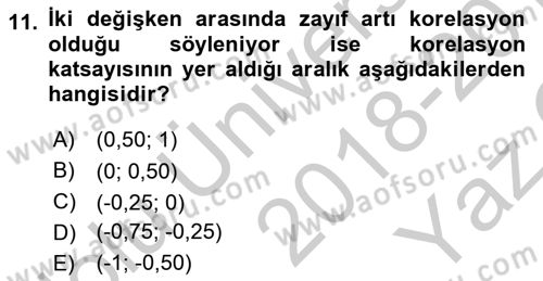 Sağlık Alanında İstatistik Dersi 2018 - 2019 Yılı Yaz Okulu Sınav Soruları 11. Soru