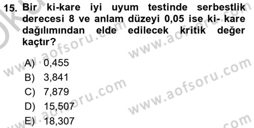 Sağlık Alanında İstatistik Dersi 2018 - 2019 Yılı Yaz Okulu Sınav Soruları 15. Soru