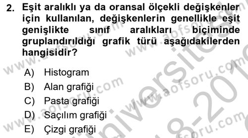Sağlık Alanında İstatistik Dersi 2018 - 2019 Yılı Yaz Okulu Sınav Soruları 2. Soru