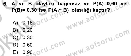 Sağlık Alanında İstatistik Dersi 2018 - 2019 Yılı Yaz Okulu Sınav Soruları 6. Soru
