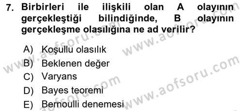 Sağlık Alanında İstatistik Dersi 2018 - 2019 Yılı Yaz Okulu Sınav Soruları 7. Soru