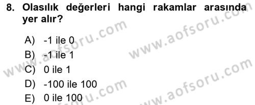 Sağlık Alanında İstatistik Dersi 2018 - 2019 Yılı Yaz Okulu Sınav Soruları 8. Soru
