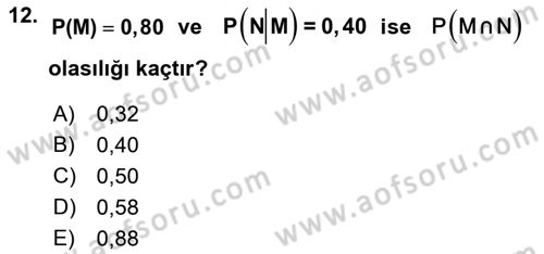 Sağlık Alanında İstatistik Dersi Ara Sınavı Deneme Sınav Soruları 12. Soru