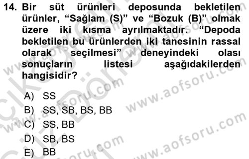 Sağlık Alanında İstatistik Dersi Ara Sınavı Deneme Sınav Soruları 14. Soru