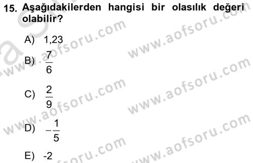 Sağlık Alanında İstatistik Dersi Ara Sınavı Deneme Sınav Soruları 15. Soru