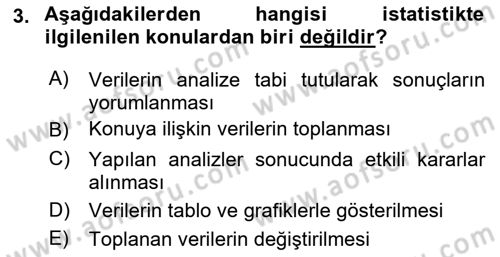 Sağlık Alanında İstatistik Dersi Ara Sınavı Deneme Sınav Soruları 3. Soru