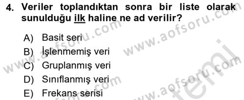 Sağlık Alanında İstatistik Dersi Ara Sınavı Deneme Sınav Soruları 4. Soru