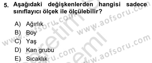 Sağlık Alanında İstatistik Dersi Ara Sınavı Deneme Sınav Soruları 5. Soru