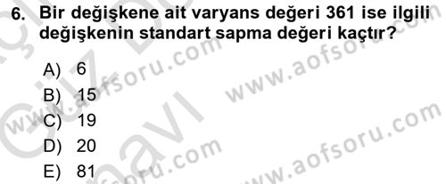 Sağlık Alanında İstatistik Dersi Ara Sınavı Deneme Sınav Soruları 6. Soru