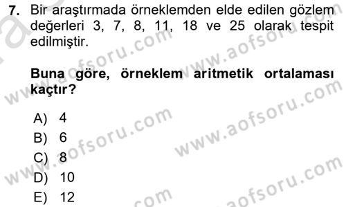 Sağlık Alanında İstatistik Dersi Ara Sınavı Deneme Sınav Soruları 7. Soru