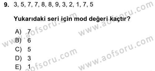 Sağlık Alanında İstatistik Dersi 2019 - 2020 Yılı (Vize) Ara Sınav Soruları 9. Soru