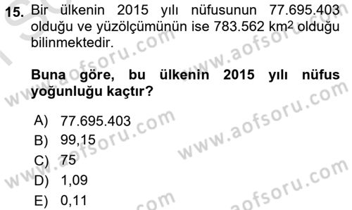 Sağlık Alanında İstatistik Dersi 2019 - 2020 Yılı (Final) Dönem Sonu Sınav Soruları 15. Soru