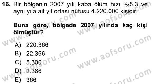 Sağlık Alanında İstatistik Dersi 2019 - 2020 Yılı (Final) Dönem Sonu Sınav Soruları 16. Soru