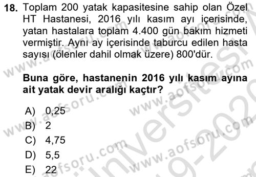 Sağlık Alanında İstatistik Dersi 2019 - 2020 Yılı (Final) Dönem Sonu Sınav Soruları 18. Soru
