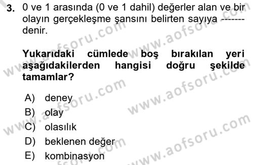 Sağlık Alanında İstatistik Dersi 2019 - 2020 Yılı (Final) Dönem Sonu Sınav Soruları 3. Soru