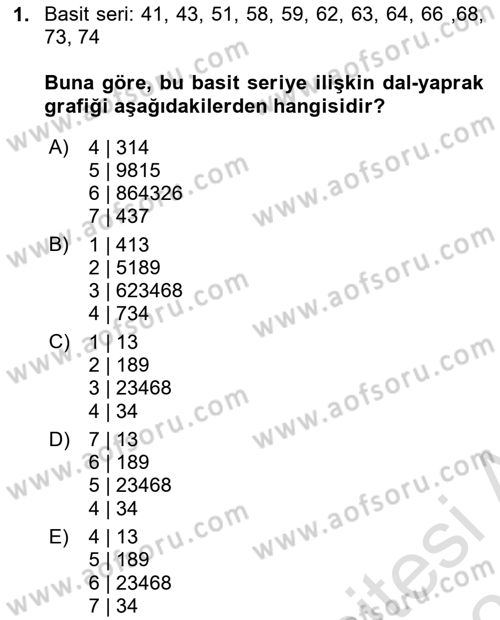 Sağlık Alanında İstatistik Dersi 2020 - 2021 Yılı Yaz Okulu Sınav Soruları 1. Soru