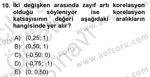 Sağlık Alanında İstatistik Dersi 2020 - 2021 Yılı Yaz Okulu Sınav Soruları 10. Soru