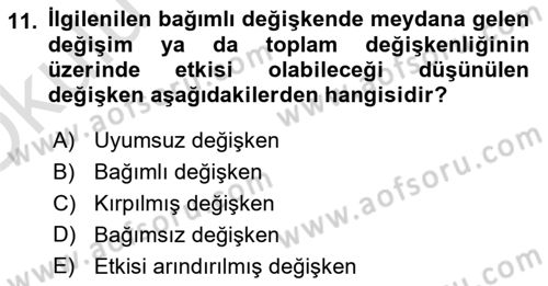 Sağlık Alanında İstatistik Dersi 2020 - 2021 Yılı Yaz Okulu Sınav Soruları 11. Soru