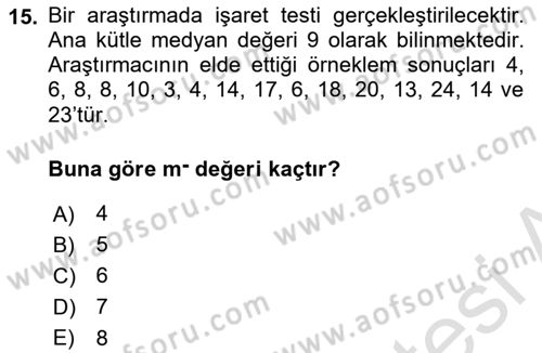 Sağlık Alanında İstatistik Dersi 2020 - 2021 Yılı Yaz Okulu Sınav Soruları 15. Soru