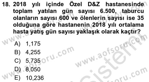Sağlık Alanında İstatistik Dersi 2020 - 2021 Yılı Yaz Okulu Sınav Soruları 18. Soru