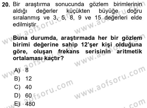 Sağlık Alanında İstatistik Dersi 2020 - 2021 Yılı Yaz Okulu Sınav Soruları 20. Soru