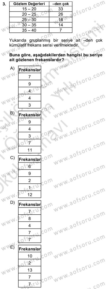 Sağlık Alanında İstatistik Dersi 2020 - 2021 Yılı Yaz Okulu Sınav Soruları 3. Soru