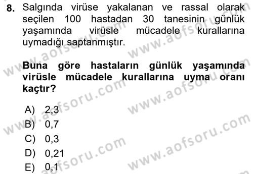 Sağlık Alanında İstatistik Dersi 2020 - 2021 Yılı Yaz Okulu Sınav Soruları 8. Soru