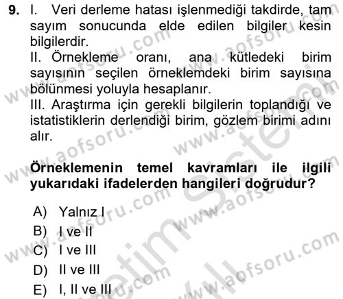 Sağlık Alanında İstatistik Dersi 2020 - 2021 Yılı Yaz Okulu Sınav Soruları 9. Soru