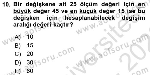 Sağlık Alanında İstatistik Dersi 2021 - 2022 Yılı (Vize) Ara Sınav Soruları 10. Soru