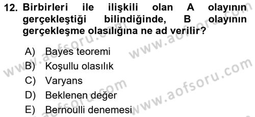 Sağlık Alanında İstatistik Dersi 2021 - 2022 Yılı (Vize) Ara Sınav Soruları 12. Soru