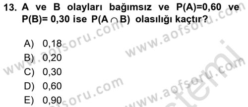 Sağlık Alanında İstatistik Dersi 2021 - 2022 Yılı (Vize) Ara Sınav Soruları 13. Soru