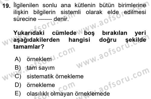 Sağlık Alanında İstatistik Dersi 2021 - 2022 Yılı (Vize) Ara Sınav Soruları 19. Soru