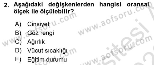 Sağlık Alanında İstatistik Dersi 2021 - 2022 Yılı (Vize) Ara Sınav Soruları 2. Soru