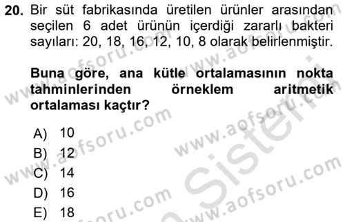 Sağlık Alanında İstatistik Dersi Ara Sınavı Deneme Sınav Soruları 20. Soru