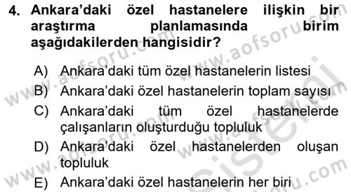 Sağlık Alanında İstatistik Dersi 2021 - 2022 Yılı (Vize) Ara Sınav Soruları 4. Soru