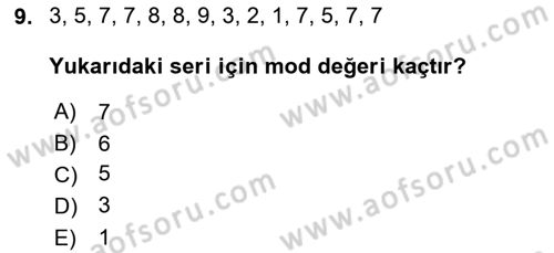 Sağlık Alanında İstatistik Dersi 2021 - 2022 Yılı (Vize) Ara Sınav Soruları 9. Soru