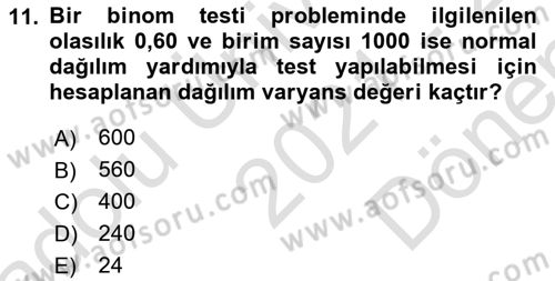 Sağlık Alanında İstatistik Dersi 2021 - 2022 Yılı (Final) Dönem Sonu Sınav Soruları 11. Soru