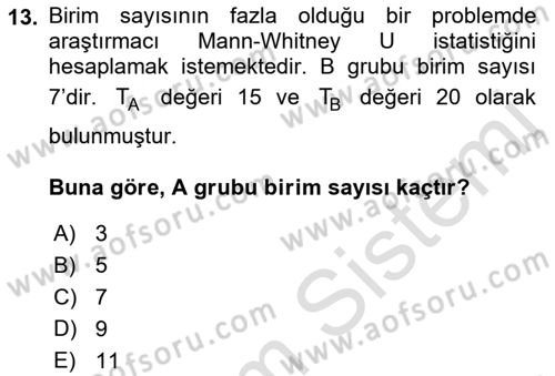 Sağlık Alanında İstatistik Dersi 2021 - 2022 Yılı (Final) Dönem Sonu Sınav Soruları 13. Soru