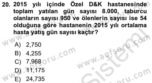 Sağlık Alanında İstatistik Dersi 2021 - 2022 Yılı (Final) Dönem Sonu Sınav Soruları 20. Soru