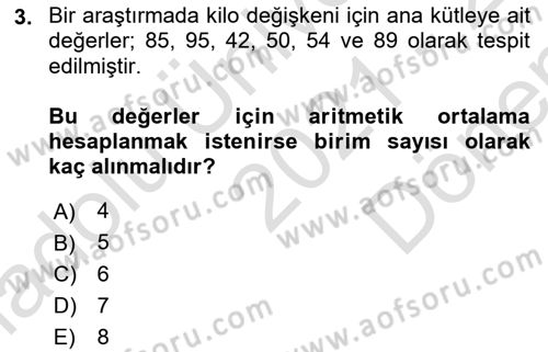 Sağlık Alanında İstatistik Dersi 2021 - 2022 Yılı (Final) Dönem Sonu Sınav Soruları 3. Soru