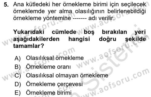 Sağlık Alanında İstatistik Dersi 2021 - 2022 Yılı (Final) Dönem Sonu Sınav Soruları 5. Soru