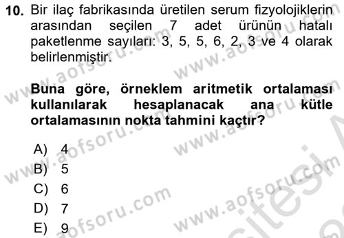 Sağlık Alanında İstatistik Dersi 2021 - 2022 Yılı Yaz Okulu Sınav Soruları 10. Soru