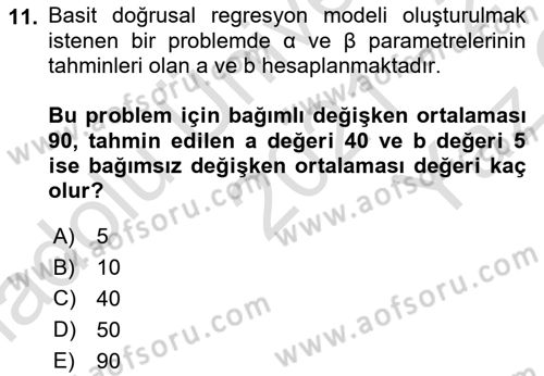 Sağlık Alanında İstatistik Dersi 2021 - 2022 Yılı Yaz Okulu Sınav Soruları 11. Soru