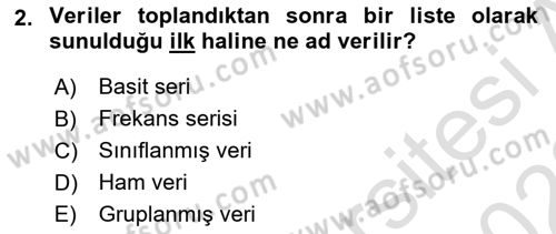 Sağlık Alanında İstatistik Dersi 2021 - 2022 Yılı Yaz Okulu Sınav Soruları 2. Soru
