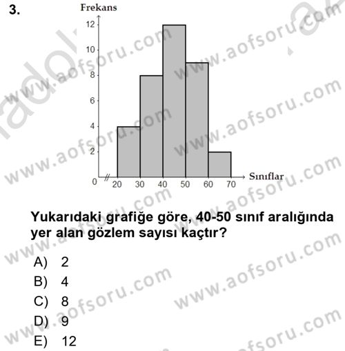 Sağlık Alanında İstatistik Dersi 2021 - 2022 Yılı Yaz Okulu Sınav Soruları 3. Soru