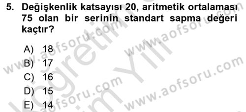 Sağlık Alanında İstatistik Dersi 2021 - 2022 Yılı Yaz Okulu Sınav Soruları 5. Soru