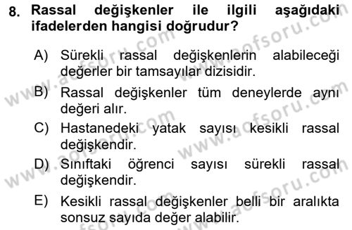 Sağlık Alanında İstatistik Dersi 2021 - 2022 Yılı Yaz Okulu Sınav Soruları 8. Soru